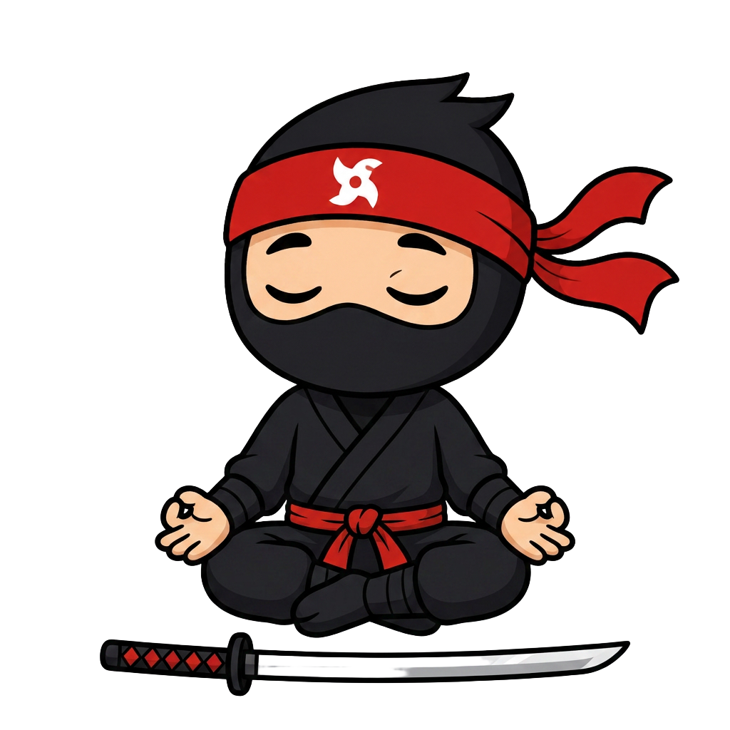 Mascota ninja meditando en posición de loto