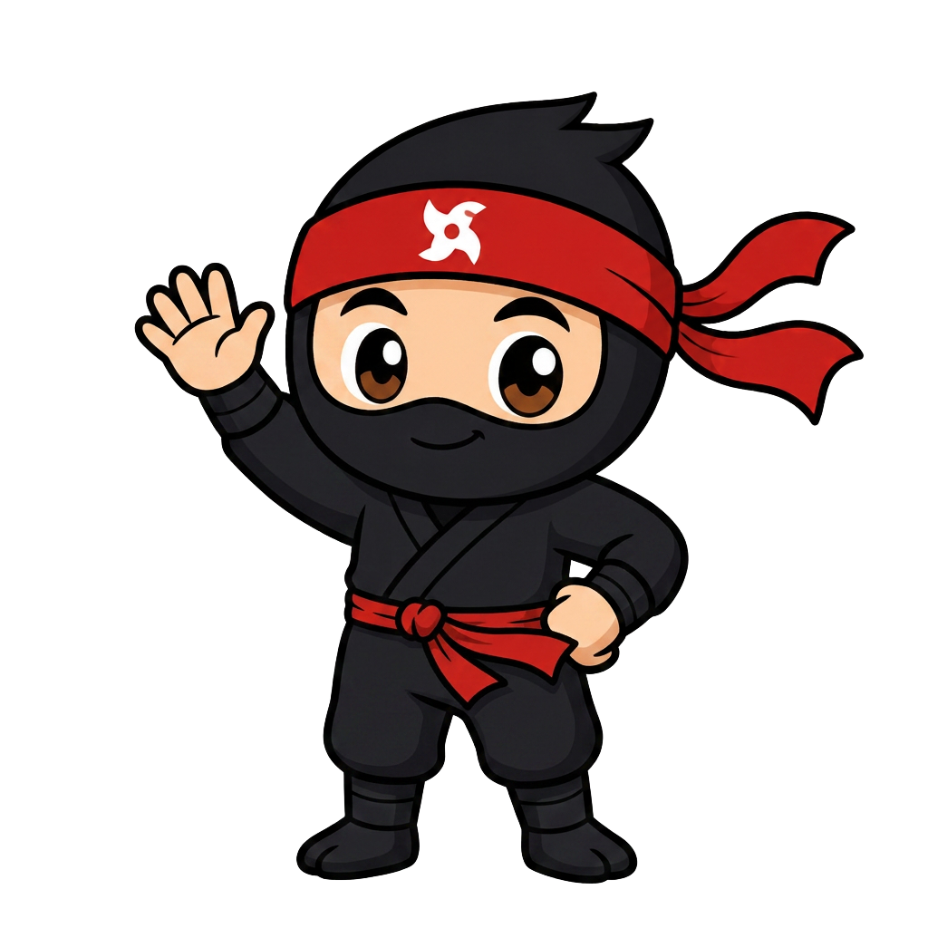 Mascota ninja saludando con la mano